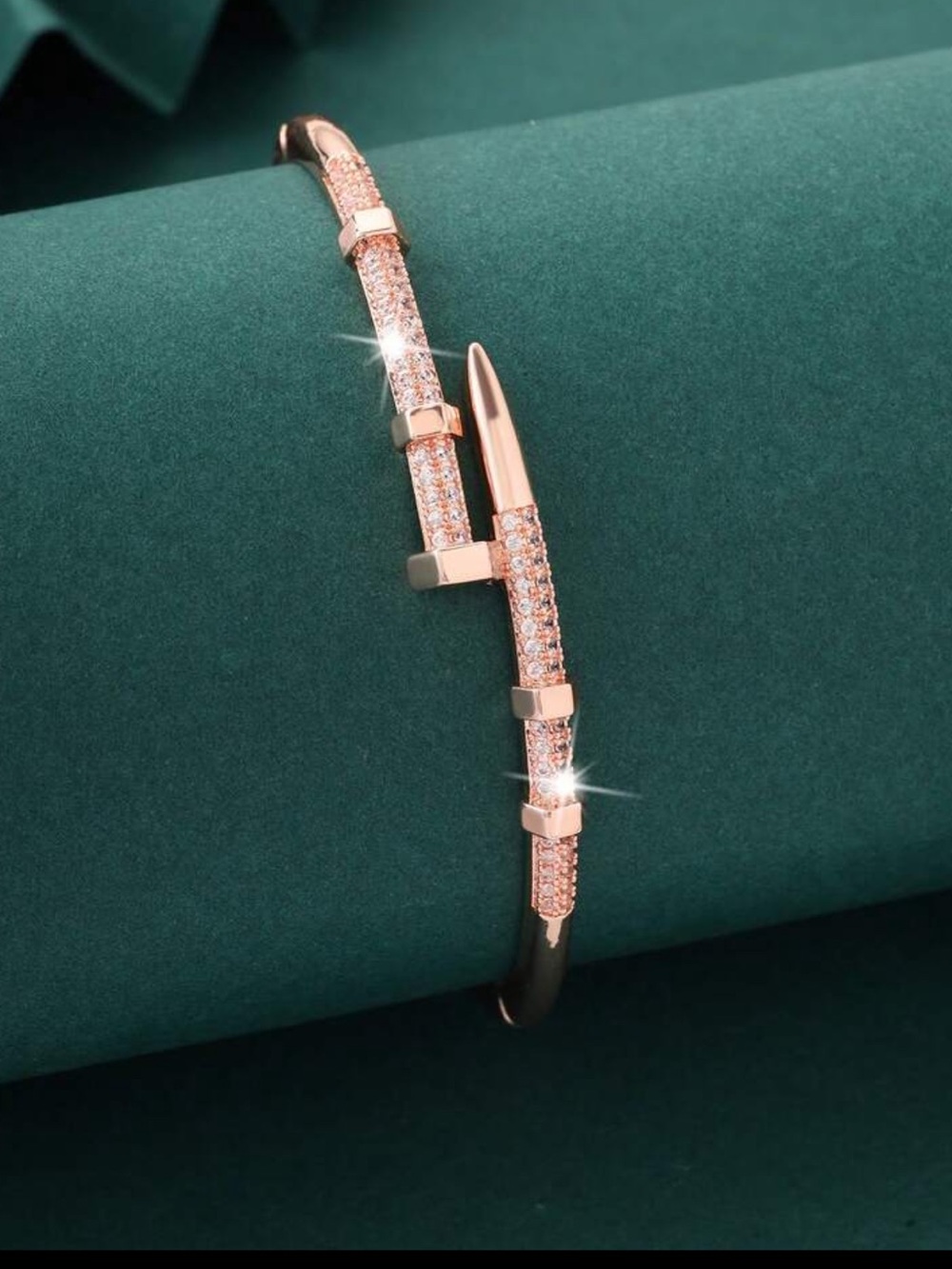 Rose Gold Pave Nail Cuff Bracelet, Rose Gold Nail Bracelet